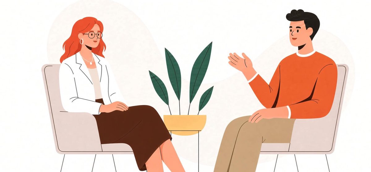 Terápiás beszélgetés – illusztráció / Therapy conversation – illustration